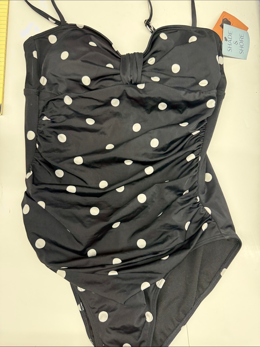 NEW Shade & Shore Black One-Piece Swimsuit Polka Dots Size Large
